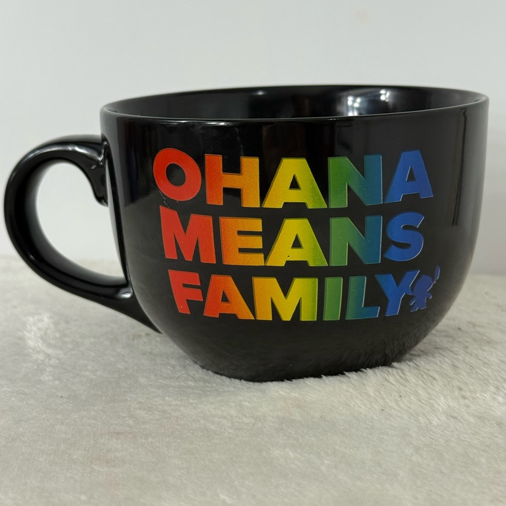Disney Rainbow Pride Collection Stitch Ohana Means Family 24oz Black Coffee Mug